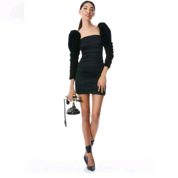 ALICE + OLIVIA KATRICE VELVET PUFF SLEEVE MINI DRESS SIZE4 - Picture 9 of 14